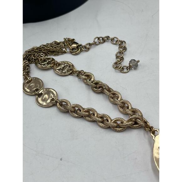 Chicos Chain Link Coin Station Round Rhinestone accent Pendant Necklace - Picture 12 of 12